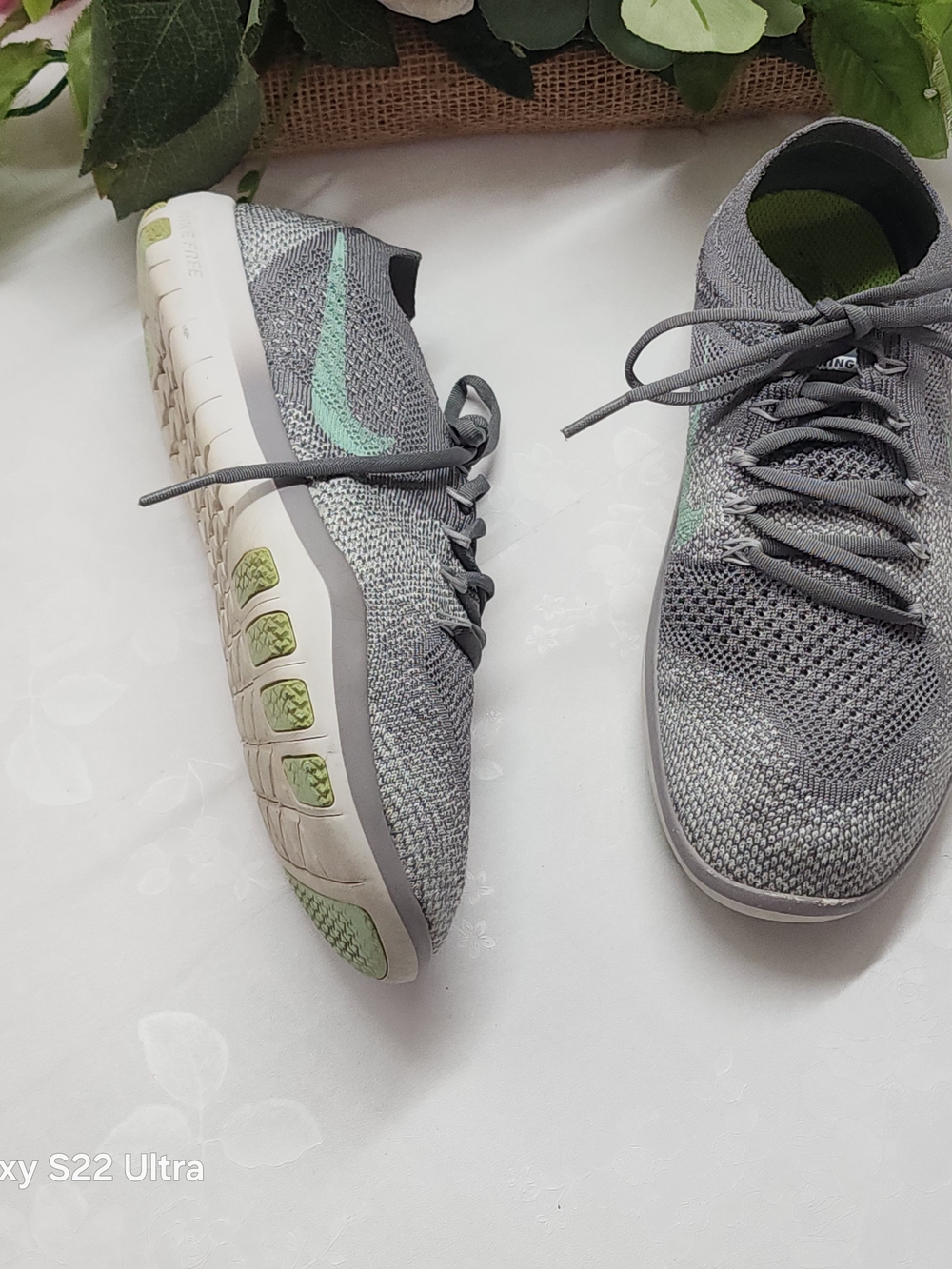 Nike Women’s Grey Knit Running Shoes with Mint Swoosh